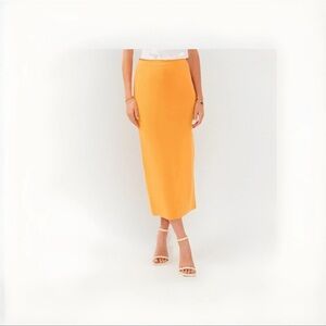 Vince Camuto Back Slit Pencil Midi Skirt Orange Mandarin Pull On Women's Size XL